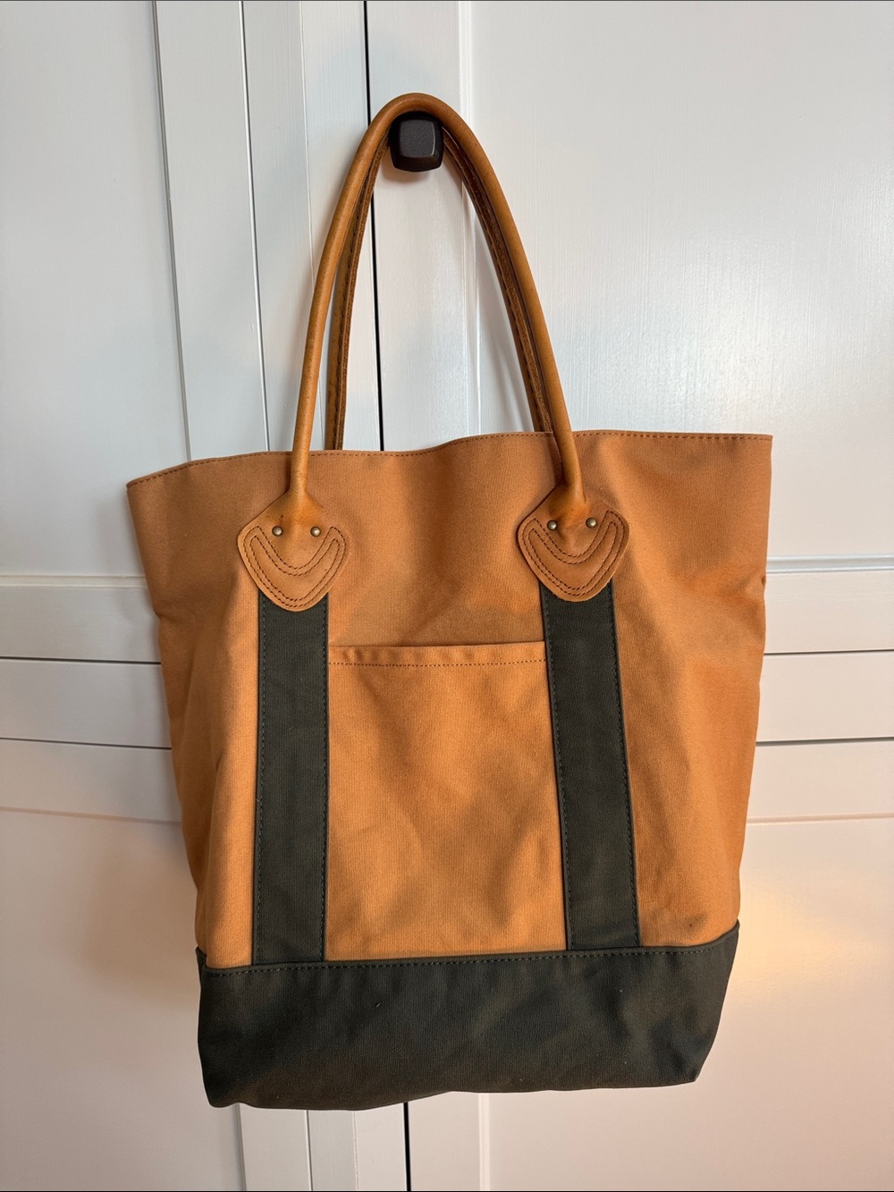 L.L. Bean Canvas Two-Tone Tote Bag in Tan and Dark Green